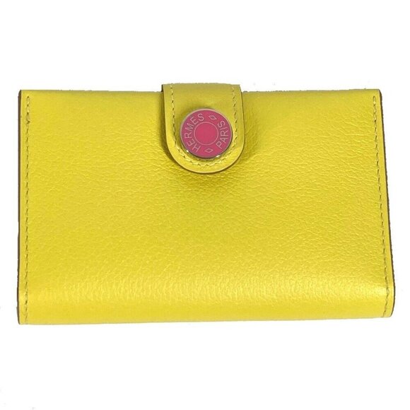HERMES Bicolor R.M.S Business Card Holder Pass Case Folded Yellow/pink Unused - Picture 1 of 10